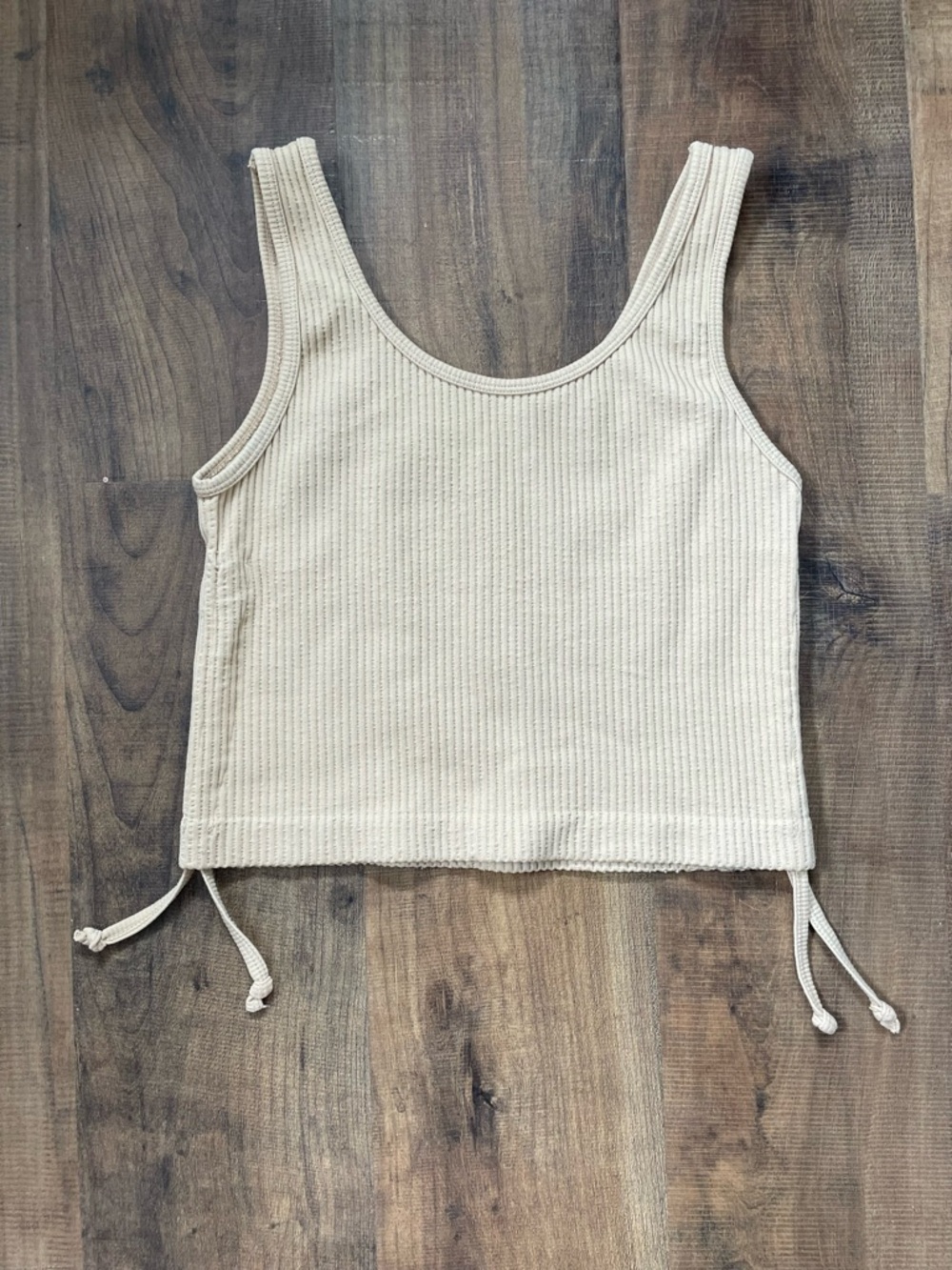 Aura‎ Ribbed Tank Top in Cream with Side Ties